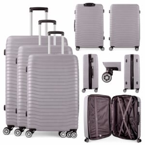 T-HC-26 SILVER SET OF 3 TRAVEL TROLLEY SUITCASE