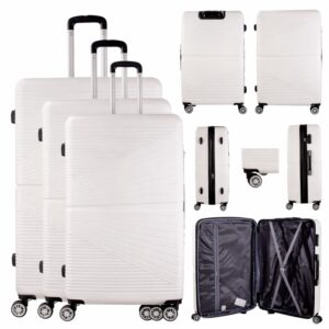 T-HC-12 WHITE SET OF 3 TRAVEL TROLLEY SUITCASE