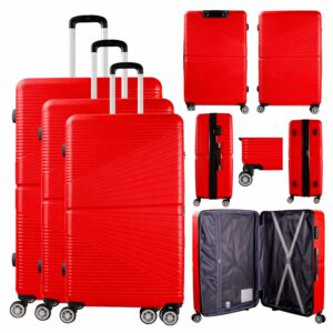 T-HC-12 RED SET OF 3 TRAVEL TROLLEY SUITCASE