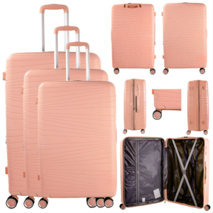 T-HC-PP-01 ROSE GOLD SET OF 3 TRAVEL TROLLEY SUITCASE