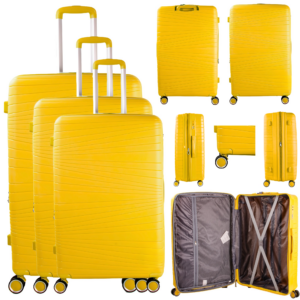 T-HC-PP-01 MUSTARD SET OF 3 TRAVEL TROLLEY SUITCASE