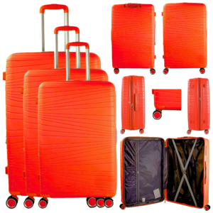 T-HC-PP-01 ORANGE SET OF 3 TRAVEL TROLLEY SUITCASE