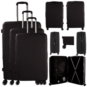 T-HC-PP-01 BLACK SET OF 3 TRAVEL TROLLEY SUITCASE