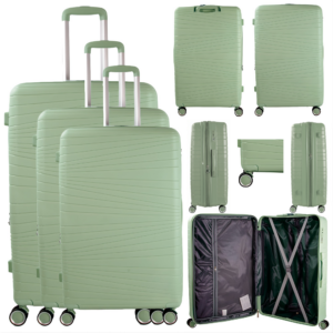 T-HC-PP-01 GREEN SET OF 3 TRAVEL TROLLEY SUITCASE