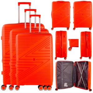 T-HC-PP-02 ORANGE SET OF 3 TRAVEL TROLLEY SUITCASE