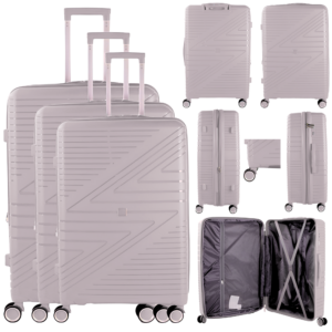 T-HC-PP-02 SILVER SET OF 3 TRAVEL TROLLEY SUITCASE