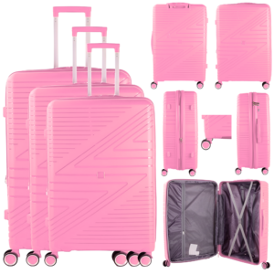 T-HC-PP-02 PINK SET OF 3 TRAVEL TROLLEY SUITCASE