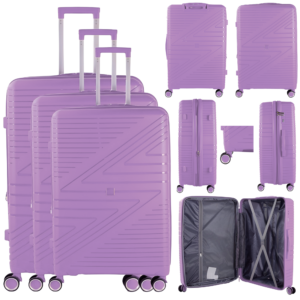 T-HC-PP-02 PURPLE SET OF 3 TRAVEL TROLLEY SUITCASE