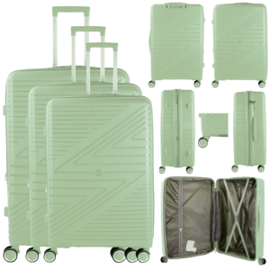 T-HC-PP-02 GREEN SET OF 3 TRAVEL TROLLEY SUITCASE