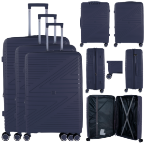 T-HC-PP-02 NAVY SET OF 3 TRAVEL TROLLEY SUITCASE