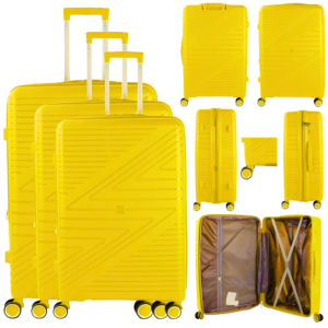 T-HC-PP-02 YELLOW SET OF 3 TRAVEL TROLLEY SUITCASE