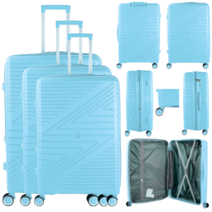 T-HC-PP-02 LIGHT BLUE SET OF 3 TRAVEL TROLLEY SUITCASE