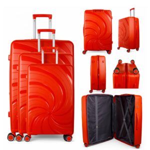 T-HC-PP-04 ORANGE SET OF 3 TRAVEL TROLLEY SUITCASE