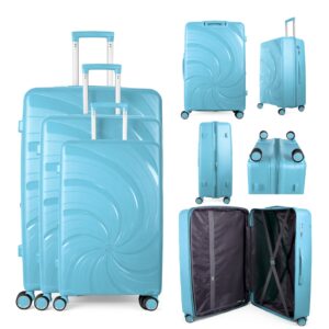 T-HC-PP-04 LIGHT BLUE SET OF 3 TRAVEL TROLLEY SUITCASE