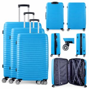 T-HC-26 LIGHT BLUE SET OF 3 TRAVEL TROLLEY SUITCASE
