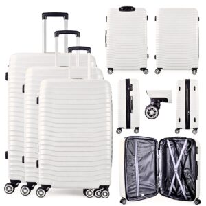 T-HC-26 WHITE SET OF 3 TRAVEL TROLLEY SUITCASE