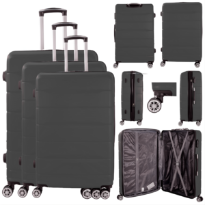 T-HC-24 BLACK SET OF 3 TRAVEL TROLLEY SUITCASE