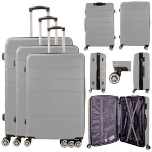 T-HC-24 SILVER SET OF 3 TRAVEL TROLLEY SUITCASE