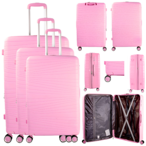 T-HC-PP-01 PINK SET OF 3 TRAVEL TROLLEY SUITCASE