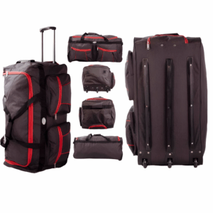 KS-100 34'' BLACK/RED 3-WHEELED HOLDALL TRAVEL BAG
