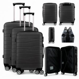 T-HC-25 BLACK SET OF 3 TRAVEL TROLLEY SUITCASE