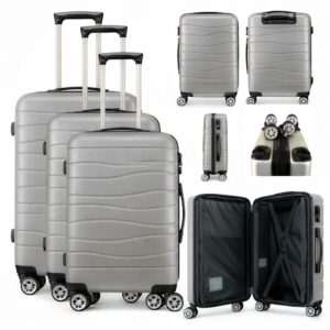 T-HC-25 SILVER SET OF 3 TRAVEL TROLLEY SUITCASE