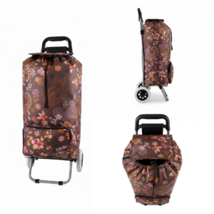 ST-02 BROWN FLOWER 2 WHEEL SHOPPING TROLLEY