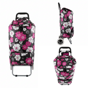 ST-02-FP PINK FLOWER 2 WHEEL SHOPPING TROLLEY