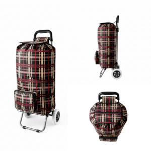 ST-02-CH RED MUSTARD CHECK TWO WHEEL SHOPPING TROLLEY