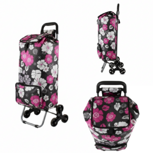 ST-09-FP PINK FLOWER 6 WHEEL STAIR CLIMBER SHOPPING TROLLEY