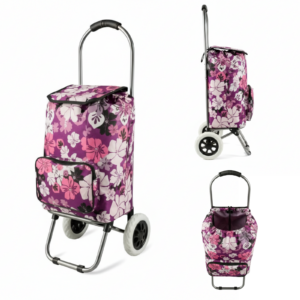 ST-03-FP PURPLE FLOWER PRINT 2 WHEEL SHOPPING TROLLEY