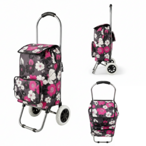 ST-03-FP PINK FLOWER PRINT 2 WHEEL SHOPPING TROLLEY