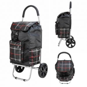 ST-07 COLLAPSABLE SHOPPING TROLLEY 2 WHEELS BLACK CHECK