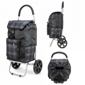 ST-07 COLLAPSABLE SHOPPING TROLLEY 2 WHEELS NAVY CHECK
