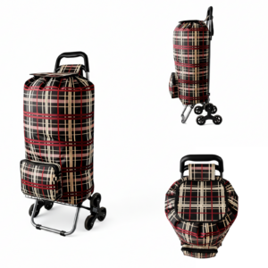 ST-09-CH-RED MUSTARD CHECK 6 WHEEL STAIR CLIMBER SHOPPING TROLLE