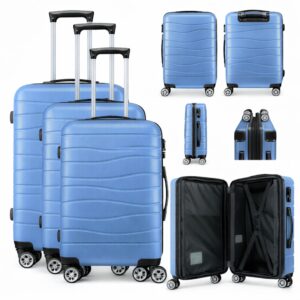 T-HC-25 LIGHT BLUE SET OF 3 TRAVEL TROLLEY SUITCASE