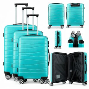 T-HC-25 teal SET OF 3 TRAVEL TROLLEY SUITCASE