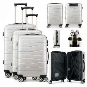 T-HC-25 WHITE SET OF 3 TRAVEL TROLLEY SUITCASE