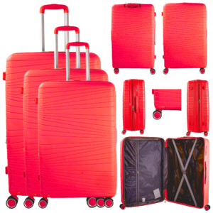 T-HC-PP-01 RED SET OF 3 TRAVEL TROLLEY SUITCASE