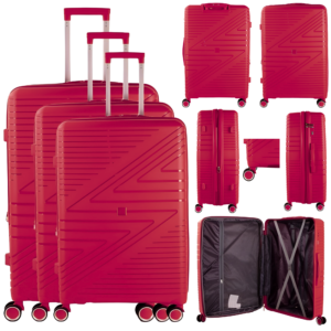 T-HC-PP-02 BURGUNDY SET OF 3 TRAVEL TROLLEY SUITCASE