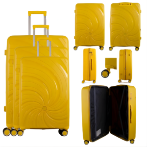 T-HC-PP-04 YELLOW SET OF 3 TRAVEL TROLLEY SUITCASE