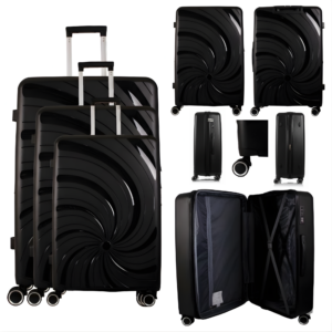 T-HC-PP-04 BLACK SET OF 3 TRAVEL TROLLEY SUITCASE