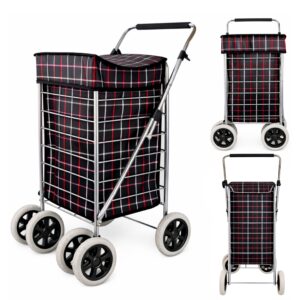 ST-SIX-01 BLACK/RED CHECK 6-WHEEL SHOPPING TROLLEY