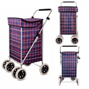 ST-SIX-01 NAVY/RED CHECK 6-WHEEL SHOPPING TROLLEY