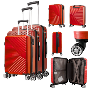 T-HC-12 RED SET OF 3 TRAVEL TROLLEY SUITCASE