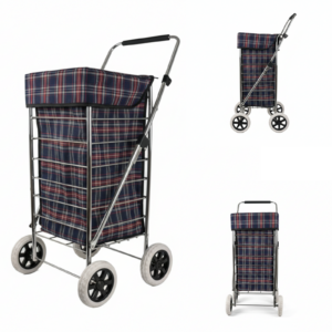 ST-FOUR-01 NAVY CHECKERED SHOPPING TROLLEY