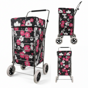 ST-FOUR-01 BLACK PINK FLOWER SHOPPING TROLLEY