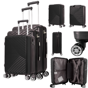 T-HC-12 BLACK SET OF 3 TRAVEL TROLLEY SUITCASE
