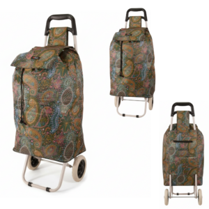 MS-001 FLOWER PATTERN GREEN AND BROWN TWO-WHEELED TROLLEY