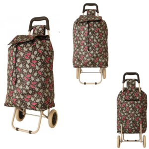 MS-001 CHERRY PATTERN BLACK TWO WHEEL SHOPPING CART